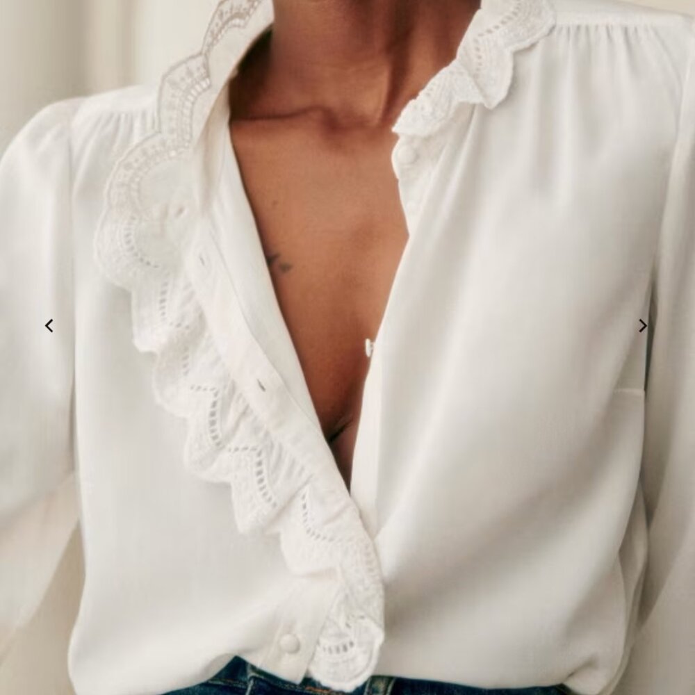 Sezane Chlo Shirt - Ecru Silk, Size XXS
